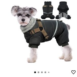 Black Dog Winter Jacket Built-in Harness & grey faux fur lining, Sz XL- like M/L